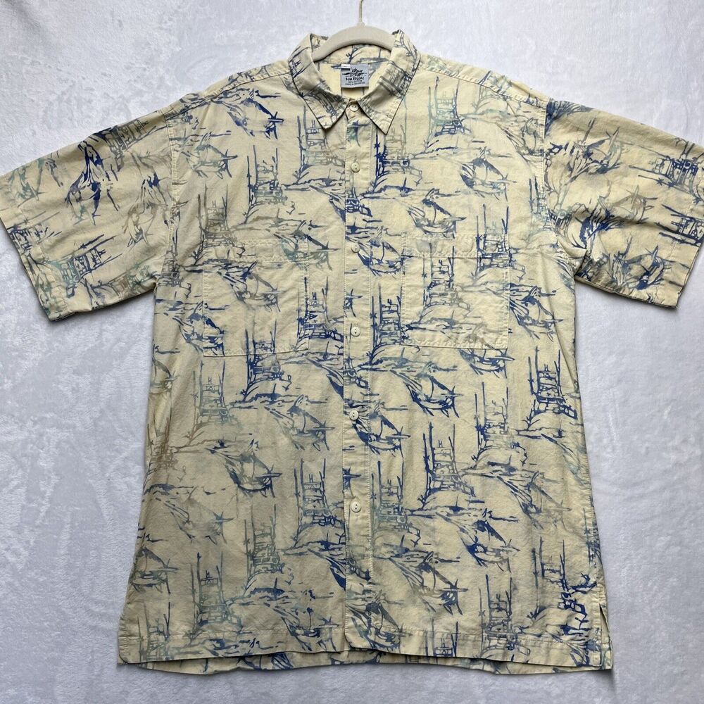 Rum Reggae Cabana Shirt Men’s XL Hawaiian Marlin‎ Boat Cotton Camp Shirt Fishing